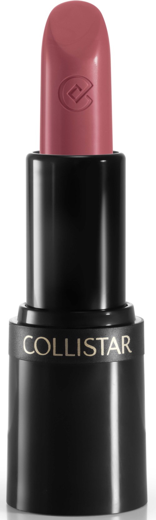 En rosa leppestift med sort bunn merket 'COLLISTAR'. Enkel og elegant design.