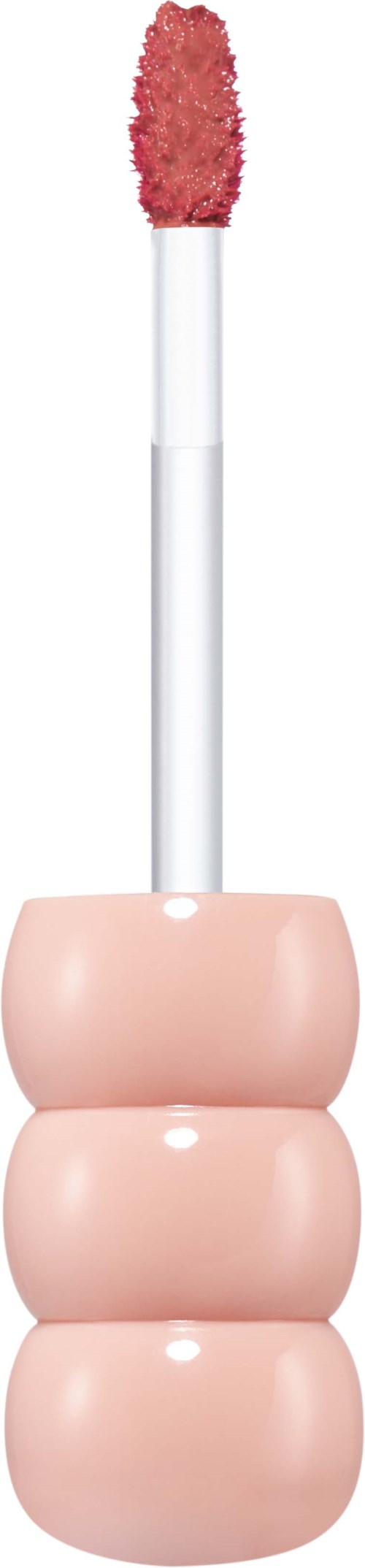 Lipgloss met een roze, schelpenvormige container en een applicator met roze glans.