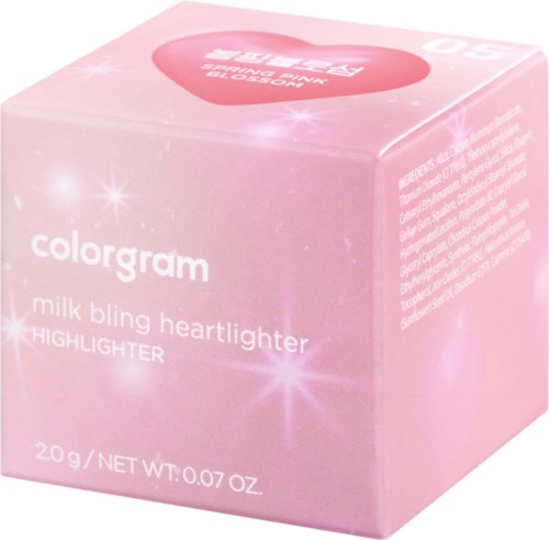 Roze doosje met highlighter genaamd Milk Bling Heartlighter, 2,0 gram.