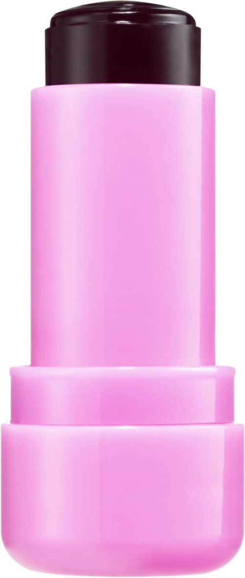 Een roze cilindervormige container met een zwarte deksel, waarschijnlijk voor cosmetica of lotion.