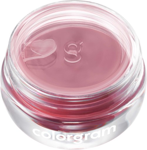 Roze lippenbalsem in een doorzichtige ronde pot met witte logo en tekst.