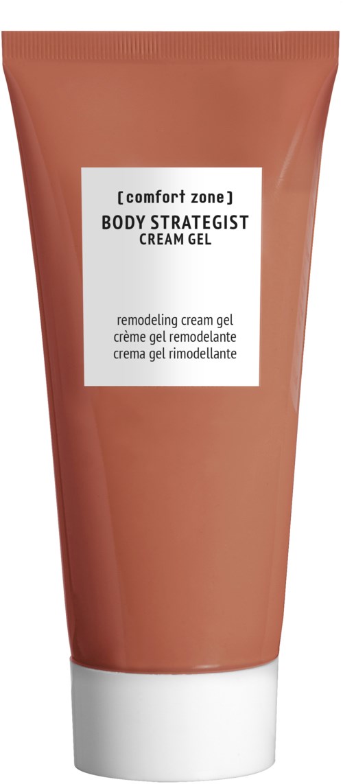 Een bruine tube bodycrème met een witte dop en een witte label met productgegevens.