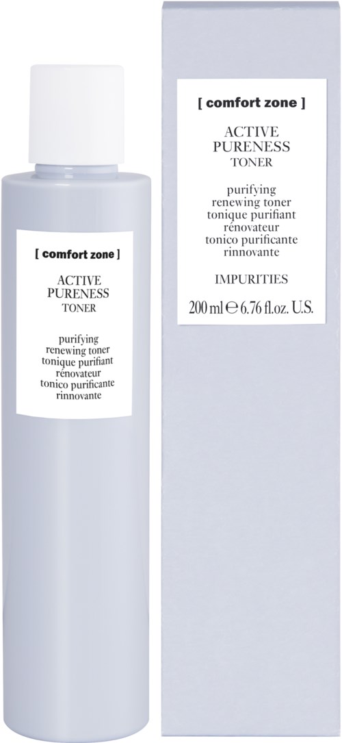 Valkoinen pullo ja laatikko 'Comfort Zone' puhdistavaa kasvotonic, 200ml, ihon raikastamiseen ja uudistamiseen.