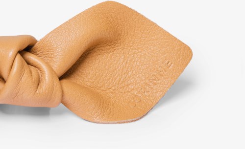 Corinne Leather Bow Big Hair Tie Camel