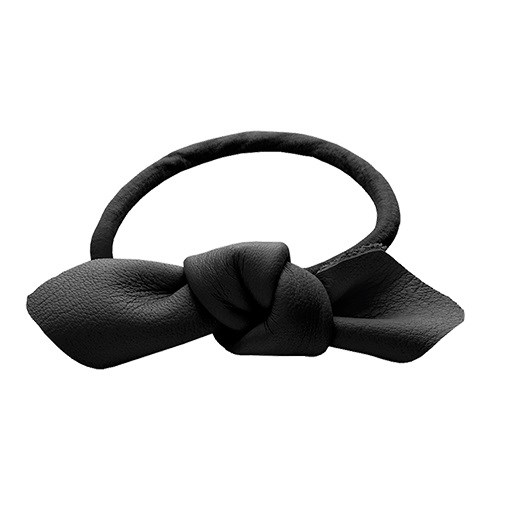 Corinne Leather Bow Small Hair Tie  Black