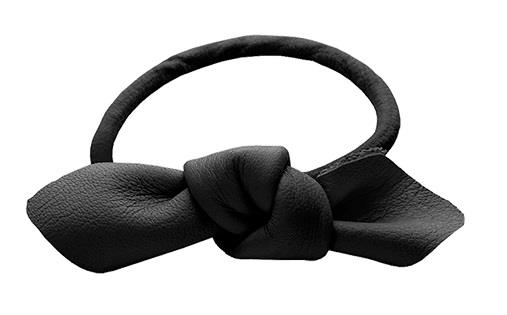 Corinne Leather Bow Small Hair Tie - Black