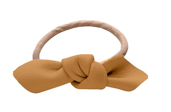 Corinne Leather Bow Small Hair Tie - Camel