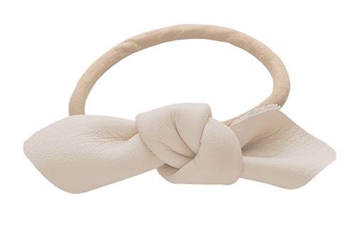 Corinne Leather Bow Small Hair Tie - Cream