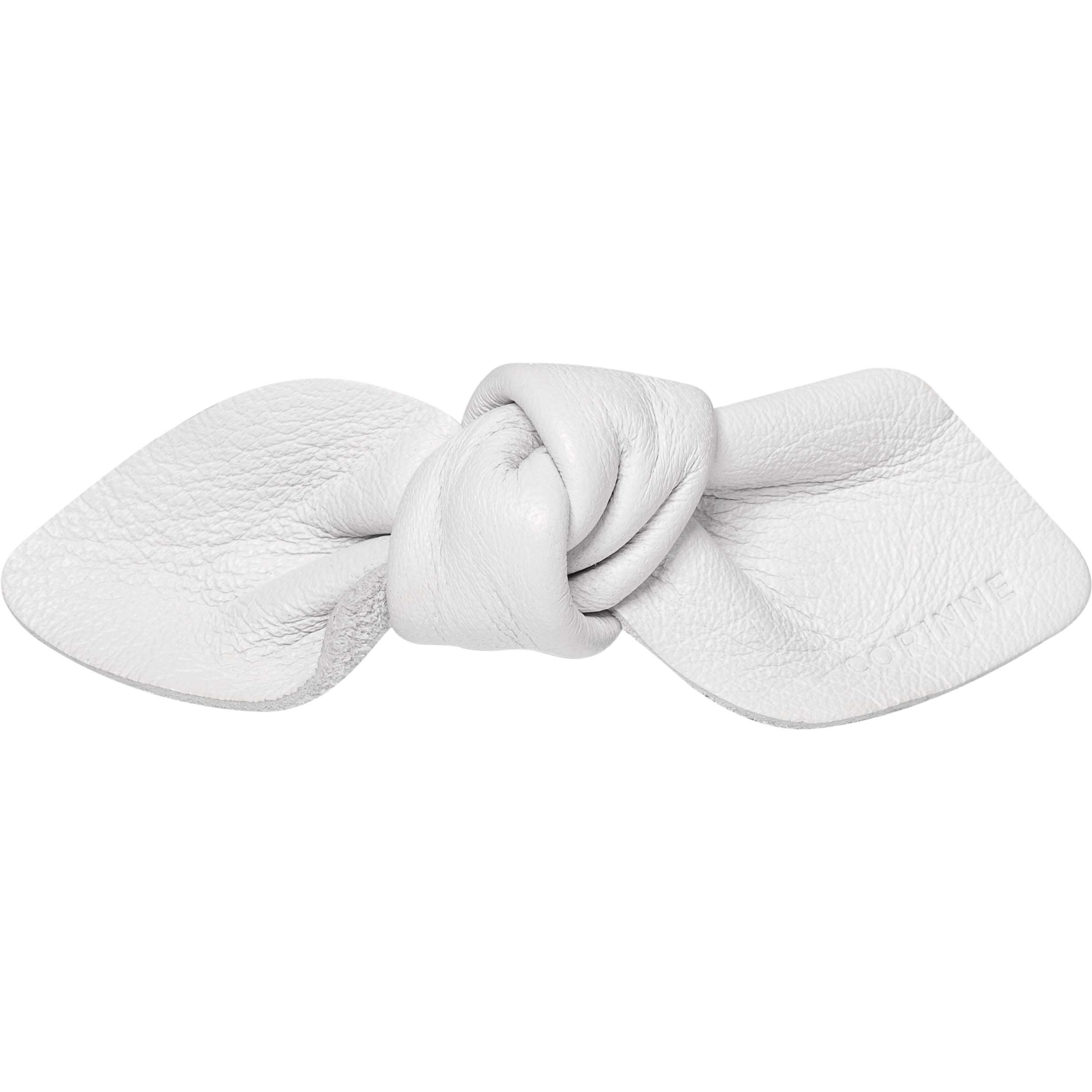 Corinne Leather Bow Small On Hair Clip White