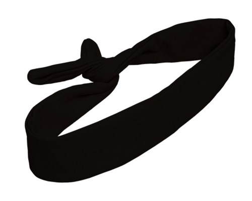 Ett svart tygband med knyte på ena sidan, enkelt och slätt i design.