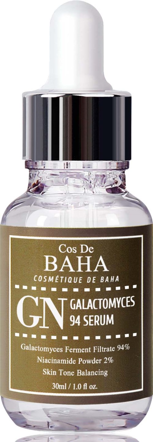 Kleine Glasflasche mit Tropfer enthält Baha Kosmetikumserum, für ausgewogene Hauttöne. Es ist 30 ml.