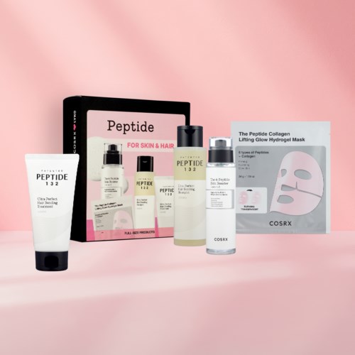 Zestaw produktów do pielęgnacji skóry na różowym tle, w tym kremy, butelki i zestaw do maseczek do twarzy.