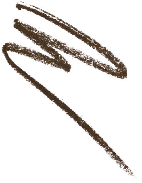 A brown crayon mark with three curved strokes on a white background.