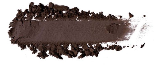 A thick line of brown powder, likely eyeshadow, spread on a white background, with some scattered around.