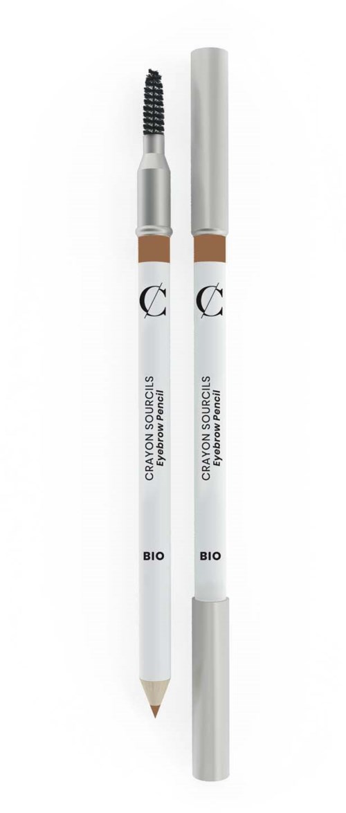 A dual-ended makeup tool with a spoolie brush on one end and a pencil tip on the other.