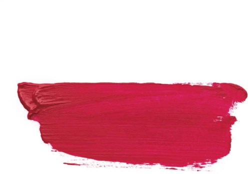A red paint stroke on a white background with black borders at the top and bottom.