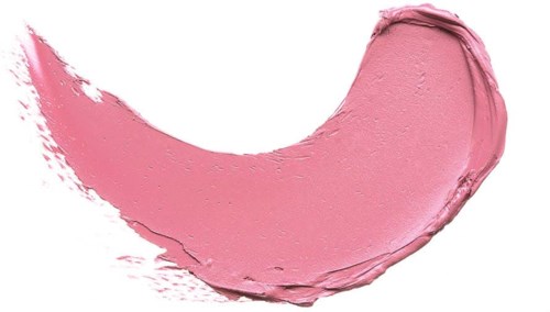 Rosa smink eller kräm smeta formad som en halvmåne på en vit bakgrund.