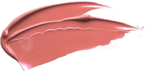 Ett mjukt, rosa-beige smet av makeup eller rouge på vit bakgrund.