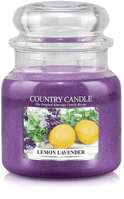 Lila ljus med doft av citron och lavendel, märkt "Lemon Lavender" från Country Candle.