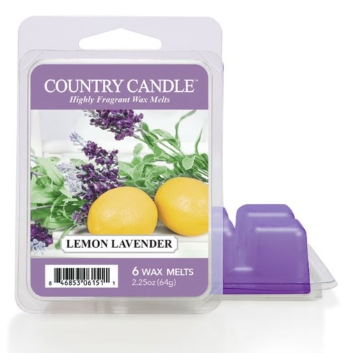 Lavendel och citron dofter i ett vaxsmältpaket med sex bitar i en lila behållare.