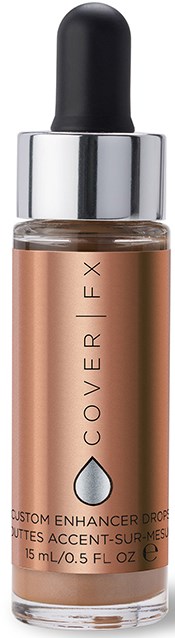 En liten flaska med pipett, märkt "Cover FX," innehåller en vätskeprodukt, troligen smink eller hudvård.