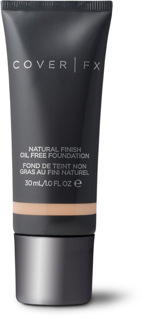 En svart tube med foundation med sølvhette, merket Cover FX, naturlig finish, oljefri, 30 ml.