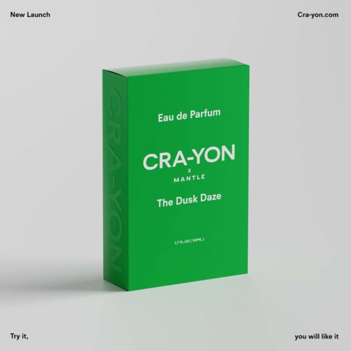 A green perfume box labeled 'CRA-YON x MANTLE The Dusk Daze'.