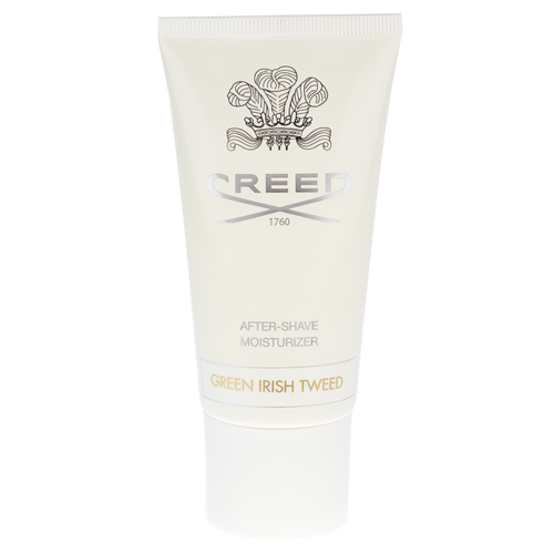 Vit tub med logo och text, som visar after-shave moisturizer kallad Green Irish Tweed.