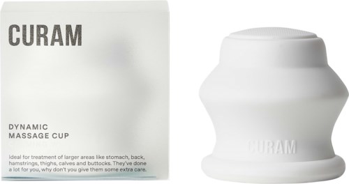 A white massage cup with a box, labeled 'CURAM,' designed for body treatment and muscle relief.