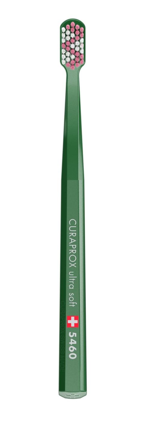 Zielona szczoteczka do zębów z miękkimi włóknami i napisem "CURAPROX ultra soft 3460" na uchwycie.