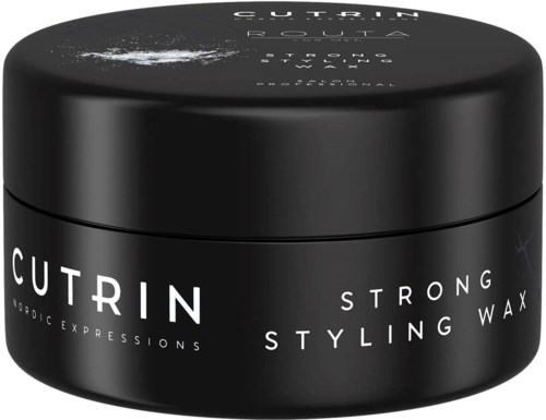 En svart burk märkt "CUTRIN STRONG STYLING WAX" för hårstyling.