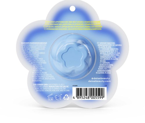 Cremé med blå gel i en rund hvid beholder med produktinformation og stregkode.