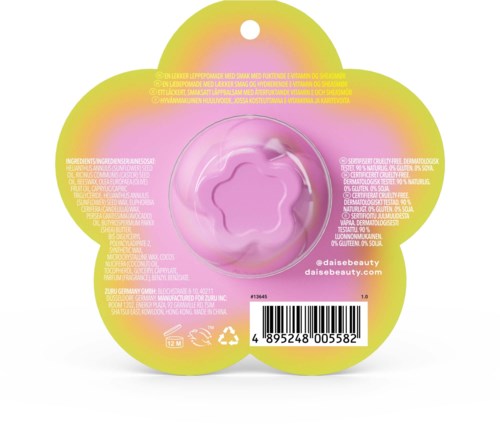 Pakke med pink gel i en gul stjerneformet beholder og stregkode.