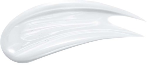 A streak of white cream or lotion on a white background. It is smooth and slightly shiny.