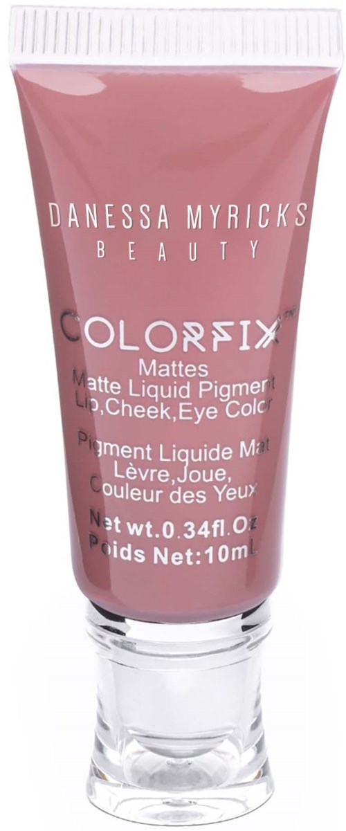 Różowa tubka Danessa Myricks Beauty Colorfix Mattes, pigment do policzków i oczu z przezroczystą nakrętką.
