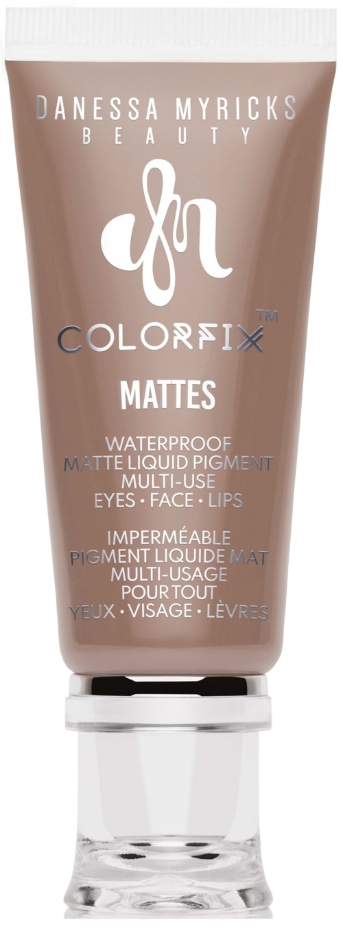 Kosmetiikkaputki, jossa lukee 'Danessa Myrick's Beauty' ja 'Colorfix Matte' vedenkestävä, monikäyttöinen kasvoille, silmille ja huulille.