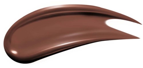 A swipe of chocolate-colored cream with a smooth, shiny surface and a pointed end.