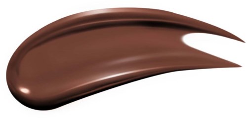 A smooth, shiny brown smear with a pointed end, resembling a brush stroke or a drop of chocolate.