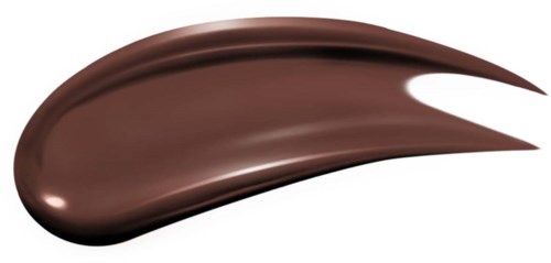 En glänsande, brun sminkprodukt formad som en tår eller penseldrag.
