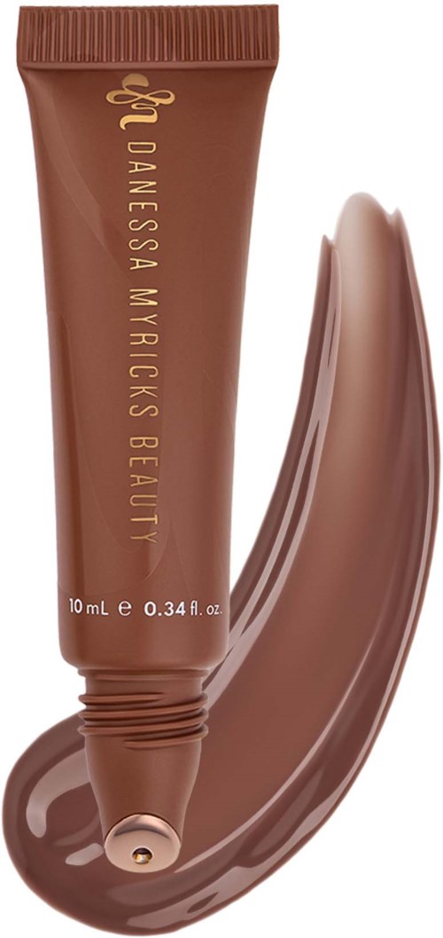 Lip gloss tube with Daneanessa Myrick's Beauty branding and a swatch of the gloss color.