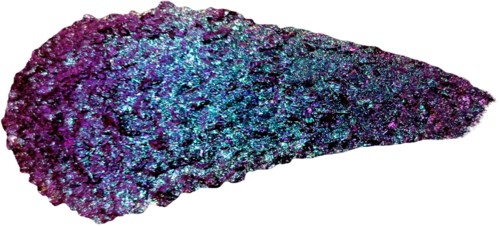 Kätönen hohtavasta sinisestä ja violetista glitteriä silmäluomiväristä.