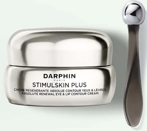Laatikko Darphin silmän ja huulten voiteelle sekä pieni lasta, joka on vieressä.