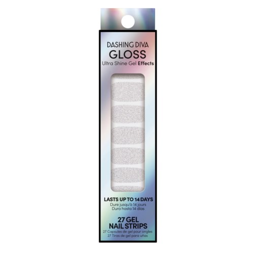 A box contains 27 gel nail strips called Dashing Diva Gloss, with shiny effect, lasting up to 14 days.