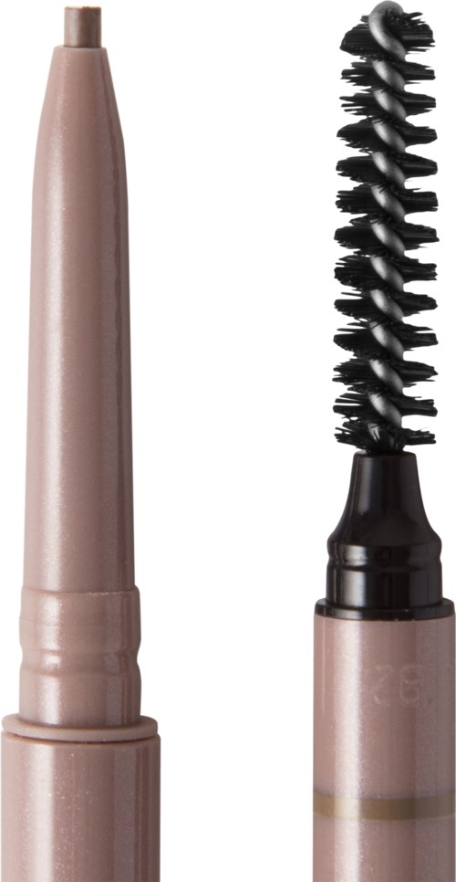 En makeuppenna och en spoolie-borste för ögonbryn. Båda är beige med svarta detaljer.