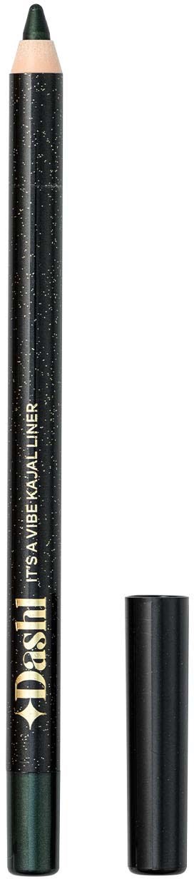 A black pencil with a beige tip and a black cap, labeled 'Destash It’s Vibe Baked Liner' written on it.