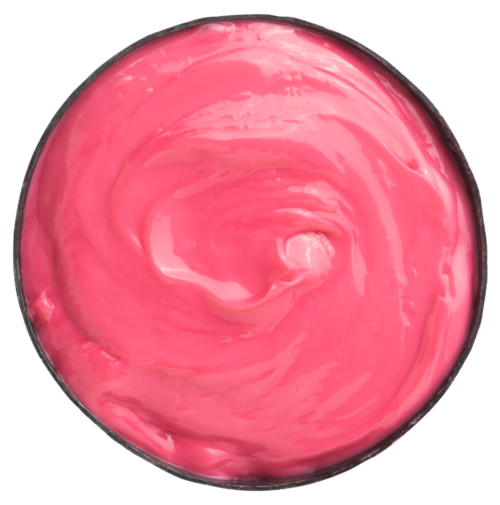 Pink krem eller frosting i en rund skål med sirkulær pattern.