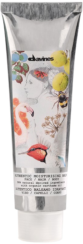 En silverrör med fuktkräm med färgglada natur- och djurillustrationer på etiketten.