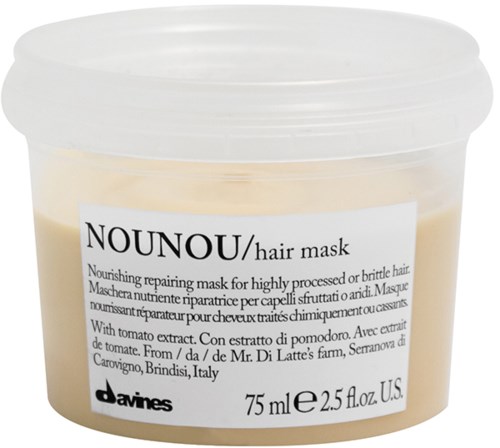 Nærende hårmaske med tomatudtræk, i en 75 ml beholder, fra Davines, lavet i Italien.