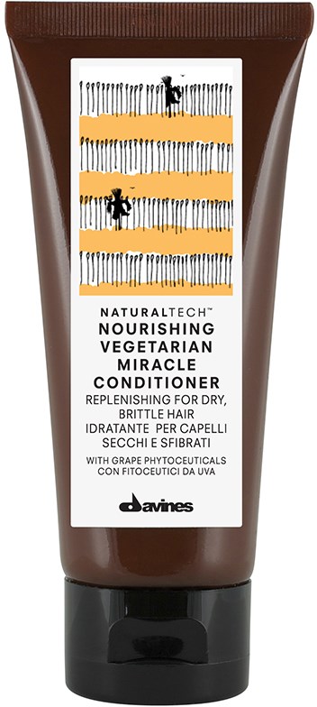 Nærende vegetarmælkebalsam til tørt, porøst hår med vindruepolyfenoler. Davines brandemballage vist.