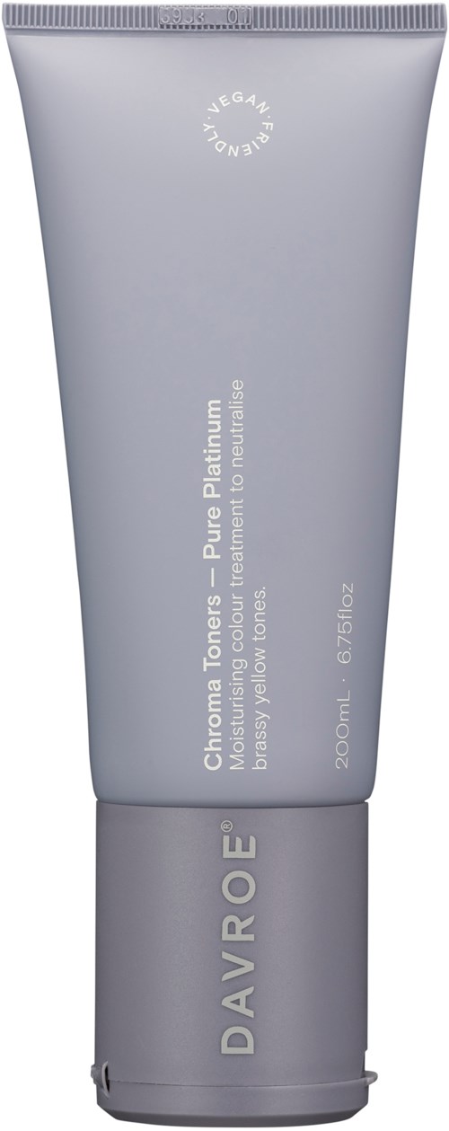 Et gråt rør fra Davroe Chroma Toners, mærket 'Pure Platinum,' til hårfarvning, 200 ml, 6,76 fl oz.